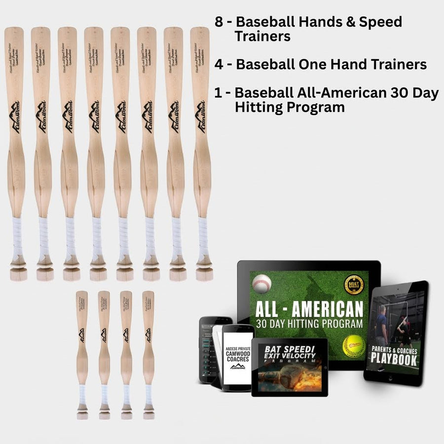 8 CamWood Bats, 4 One Handers, All-American 30 Day Program