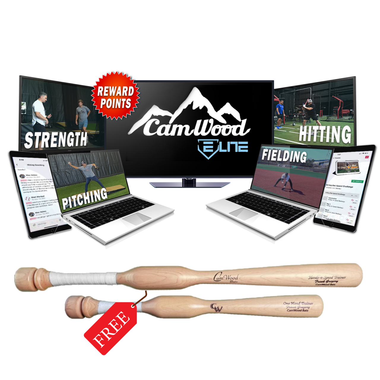 Baseball CamWood Elite Subscription + FREE Hands & Speed Trainer & One Hand Trainer