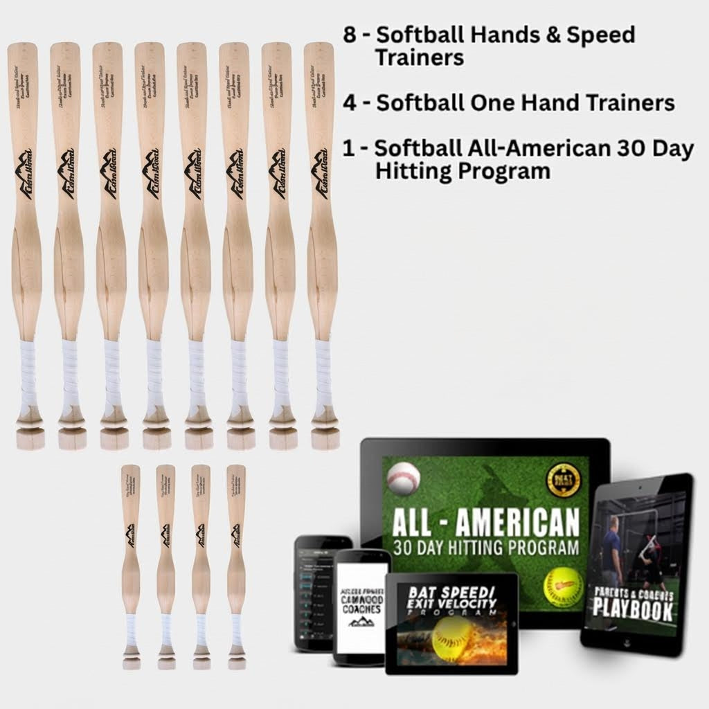 8 Softball CamWood Bats, 4 One Handers, All-American 30 Day Program