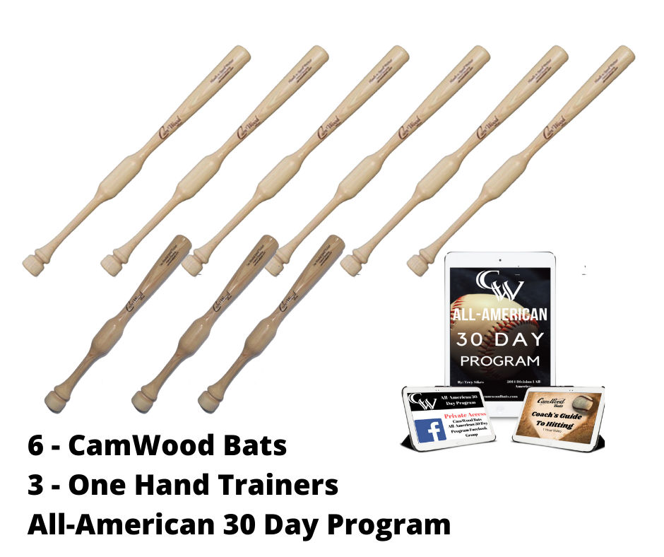 6 CamWood Bats, 3 One Handers, & All-American 30 Day Program