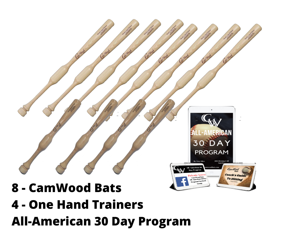 8 CamWood Bats, 4 One Handers, All-American 30 Day Program